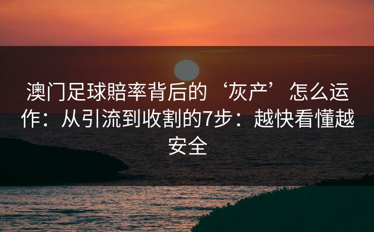 澳门足球賠率背后的‘灰产’怎么运作：从引流到收割的7步：越快看懂越安全